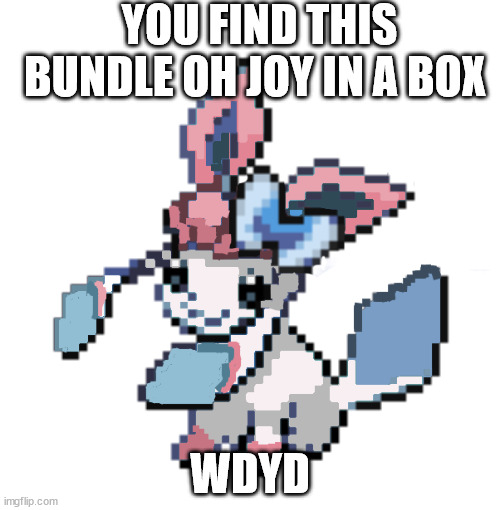 no ERP and no joke ocs | YOU FIND THIS BUNDLE OH JOY IN A BOX; WDYD | image tagged in baby sylceon | made w/ Imgflip meme maker