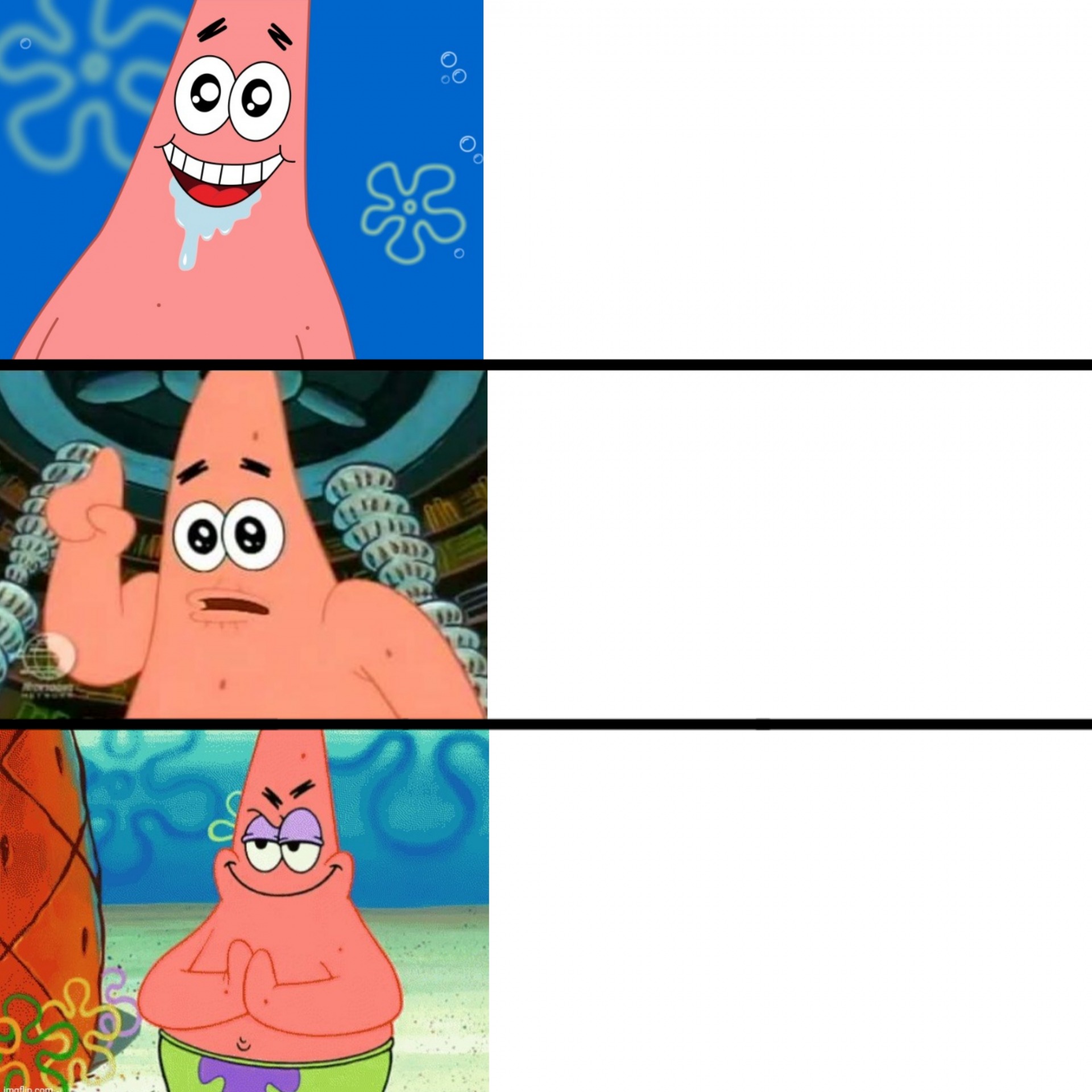 Patrick Star Spongebob Three Panel Evil Smirk Blank Meme Template
