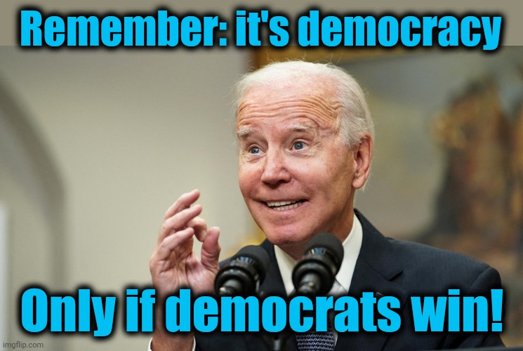 It makes sense only if you're senile | Remember: it's democracy; Only if democrats win! | image tagged in memes,joe biden,democrats,democracy,dementia,senile creep | made w/ Imgflip meme maker