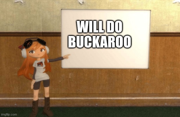 SMG4s Meggy pointing at board | WILL DO BUCKAROO | image tagged in smg4s meggy pointing at board | made w/ Imgflip meme maker