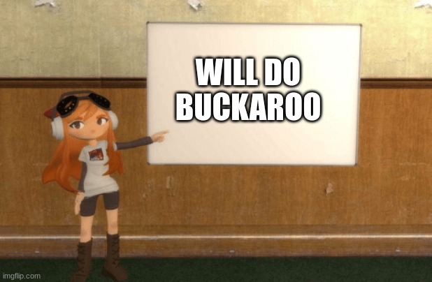 SMG4s Meggy pointing at board | WILL DO BUCKAROO | image tagged in smg4s meggy pointing at board | made w/ Imgflip meme maker