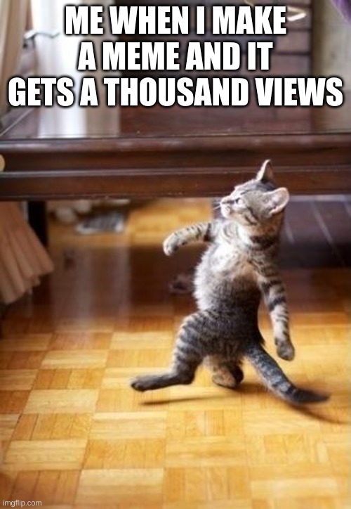 Cool Cat Stroll | ME WHEN I MAKE A MEME AND IT GETS A THOUSAND VIEWS | image tagged in memes,cool cat stroll | made w/ Imgflip meme maker