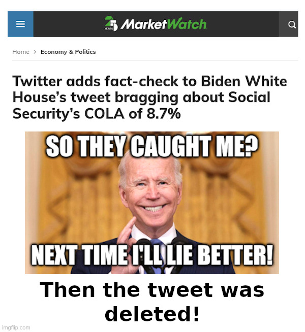 Joe Biden Tweet "FACT CHECKED" ! | image tagged in this just in,joe biden,tweet,lie,fact check,deleted | made w/ Imgflip meme maker
