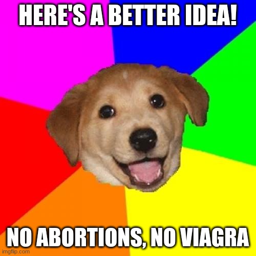 Advice Dog Meme | HERE'S A BETTER IDEA! NO ABORTIONS, NO VIAGRA | image tagged in memes,advice dog | made w/ Imgflip meme maker