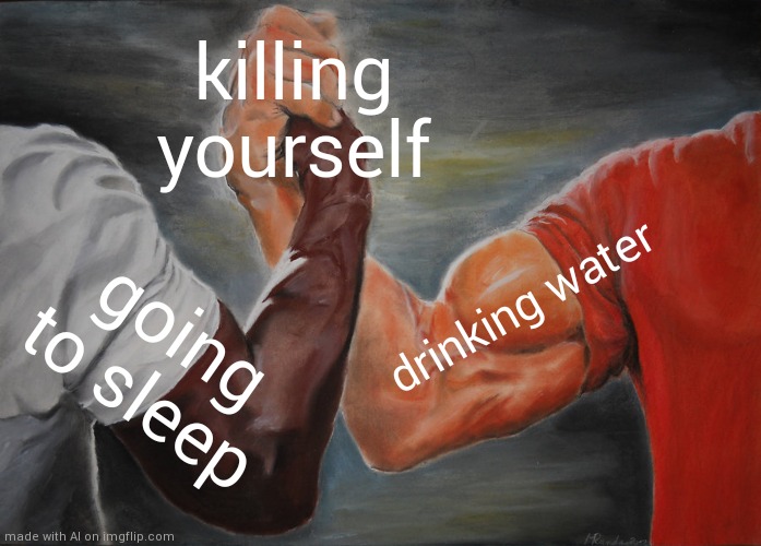 Epic Handshake | killing yourself; drinking water; going to sleep | image tagged in memes,epic handshake | made w/ Imgflip meme maker