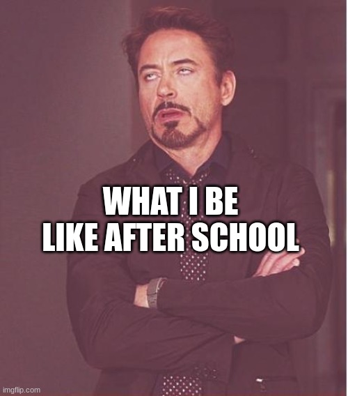 Face You Make Robert Downey Jr Meme | WHAT I BE LIKE AFTER SCHOOL | image tagged in memes,face you make robert downey jr | made w/ Imgflip meme maker