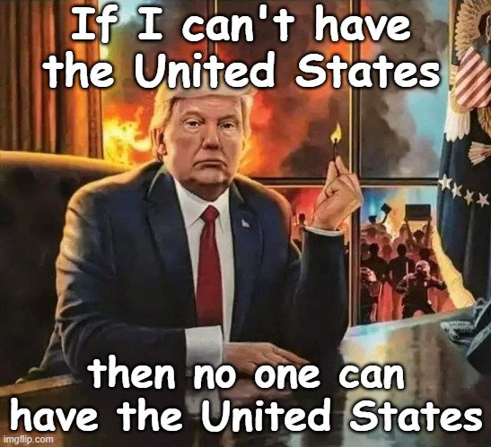 Trump - If I can't have the United States then no one can have the United States | If I can't have the United States; then no one can have the United States | image tagged in trump lights match,treason,white nationalism,white supremacy,republican,malignant narcissism | made w/ Imgflip meme maker