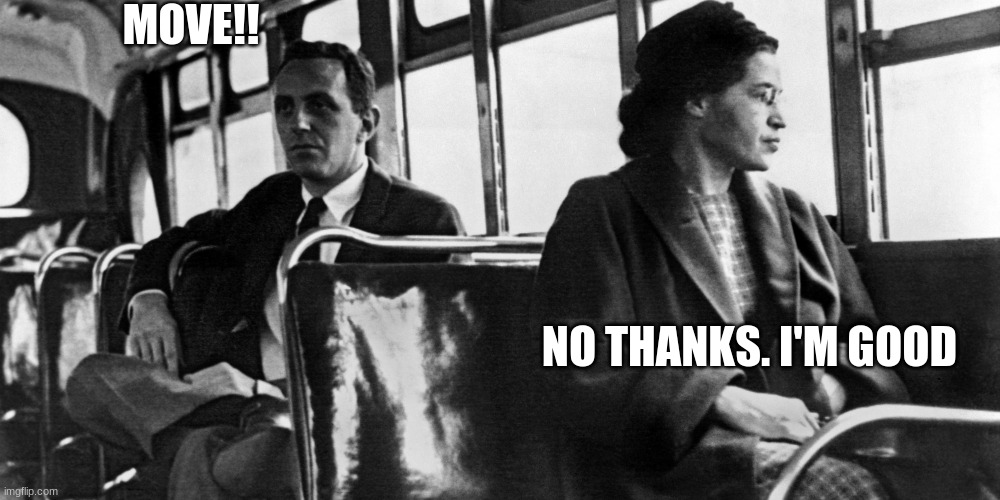 Rosa Parks | MOVE!! NO THANKS. I'M GOOD | image tagged in rosa parks | made w/ Imgflip meme maker