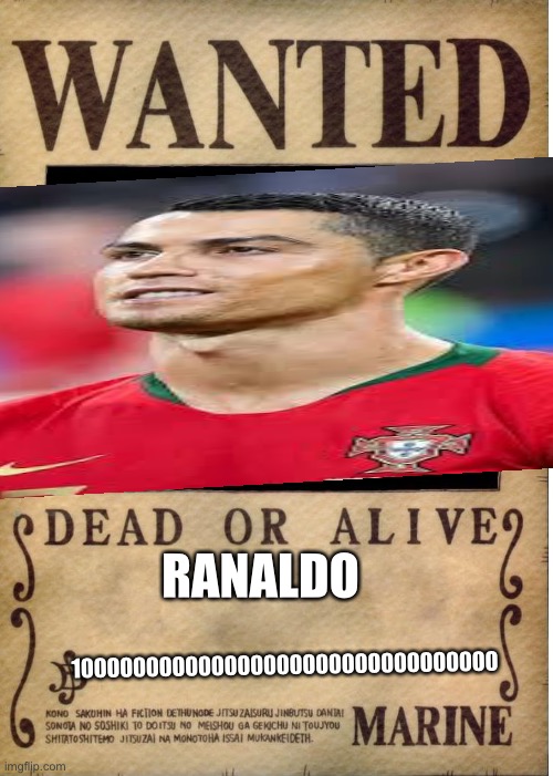 One piece wanted poster template | RANALDO; 100000000000000000000000000000000 | image tagged in one piece wanted poster template | made w/ Imgflip meme maker