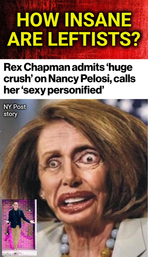 Yes, I stole the idea from Giantsquonk | HOW INSANE
ARE LEFTISTS? NY Post
story | image tagged in memes,nancy pelosi,rex chapman,how insane are leftists,democrats,cnn | made w/ Imgflip meme maker