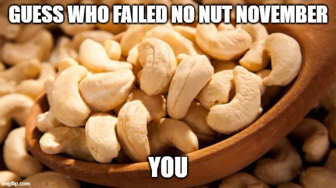 No "Nut" November | GUESS WHO FAILED NO NUT NOVEMBER; YOU | image tagged in cashew | made w/ Imgflip meme maker