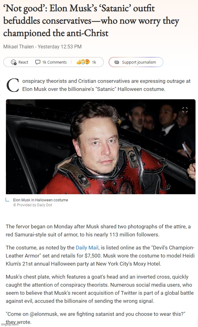 Elon Musk Satanic costume | image tagged in elon musk satanic costume | made w/ Imgflip meme maker