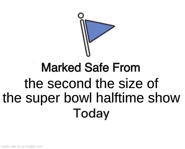 SECOND SUPERBOWL MEME WTF | the second the size of the super bowl halftime show | image tagged in memes,marked safe from | made w/ Imgflip meme maker