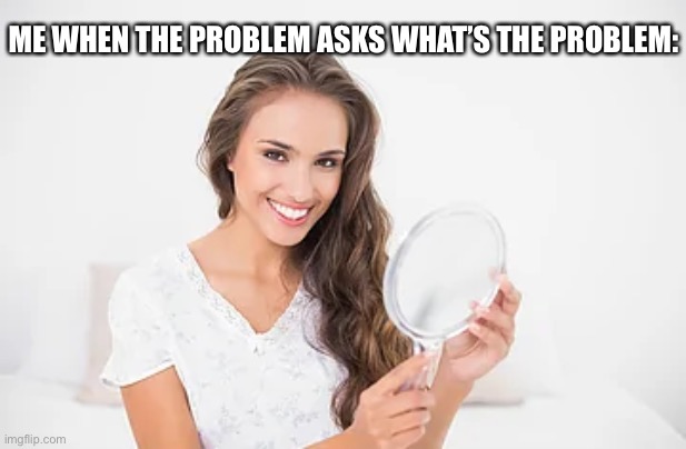 No title | ME WHEN THE PROBLEM ASKS WHAT’S THE PROBLEM: | image tagged in mirror | made w/ Imgflip meme maker