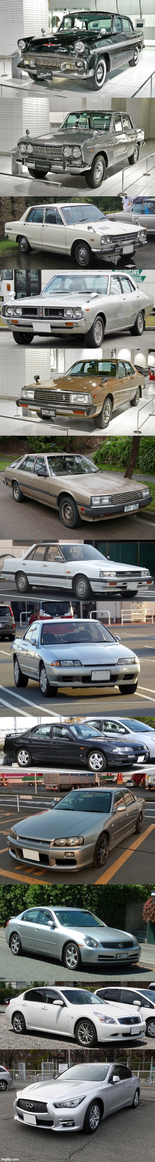 here's all of the Nissan Skyline generations | image tagged in nissan skyline | made w/ Imgflip meme maker