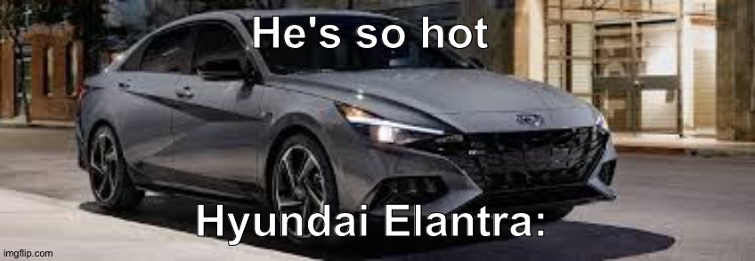 Hello, how are you? I am Hyundai Elantra. | He's so hot; Hyundai Elantra: | image tagged in car,he's so hot,car brand memes | made w/ Imgflip meme maker