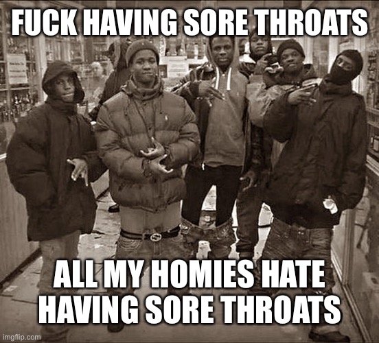 All My Homies Hate | FUCK HAVING SORE THROATS; ALL MY HOMIES HATE HAVING SORE THROATS | image tagged in all my homies hate | made w/ Imgflip meme maker