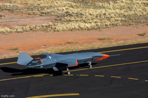 this is the MQ-28 Ghost Bat, a drone fighter jet being developed by Boeing for the RAAF | image tagged in mq-28 ghost bat | made w/ Imgflip meme maker