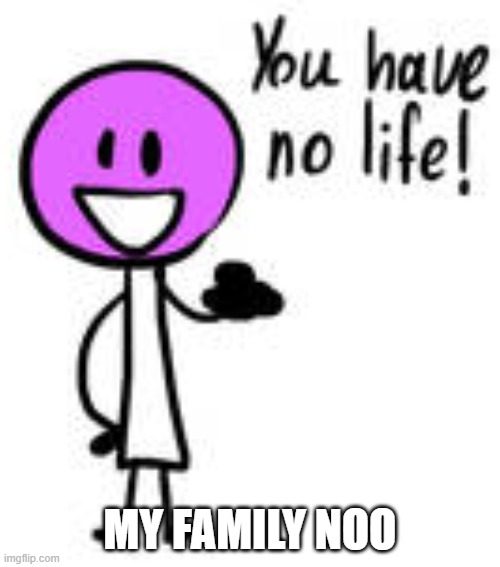 You have no life! lollipop bfb | MY FAMILY NOO | image tagged in you have no life lollipop bfb | made w/ Imgflip meme maker