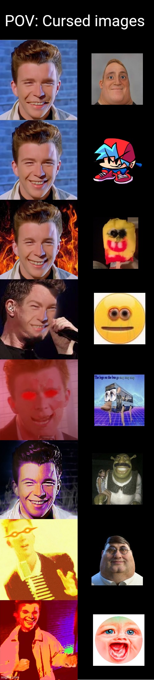 From this post you yourself will become cursed |  POV: Cursed images | image tagged in rick astley becoming evil | made w/ Imgflip meme maker
