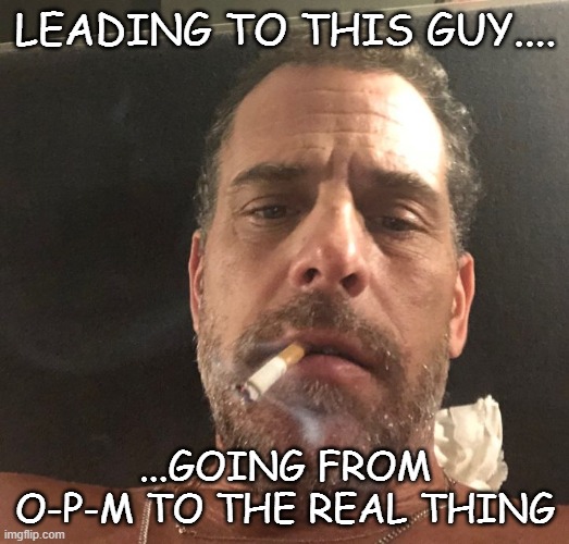 Hunter Biden | LEADING TO THIS GUY.... ...GOING FROM O-P-M TO THE REAL THING | image tagged in hunter biden | made w/ Imgflip meme maker