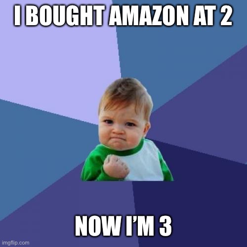 Success Kid Meme | I BOUGHT AMAZON AT 2; NOW I’M 3 | image tagged in memes,success kid | made w/ Imgflip meme maker