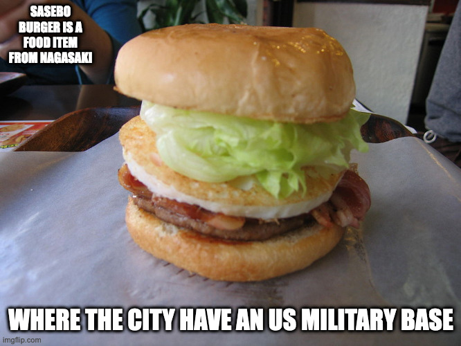 Sasebo Burger | SASEBO BURGER IS A FOOD ITEM FROM NAGASAKI; WHERE THE CITY HAVE AN US MILITARY BASE | image tagged in burger,food,memes | made w/ Imgflip meme maker