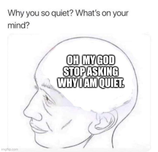 whats on my mind. | OH  MY GOD STOP ASKING WHY I AM QUIET. | image tagged in what's on your mind | made w/ Imgflip meme maker