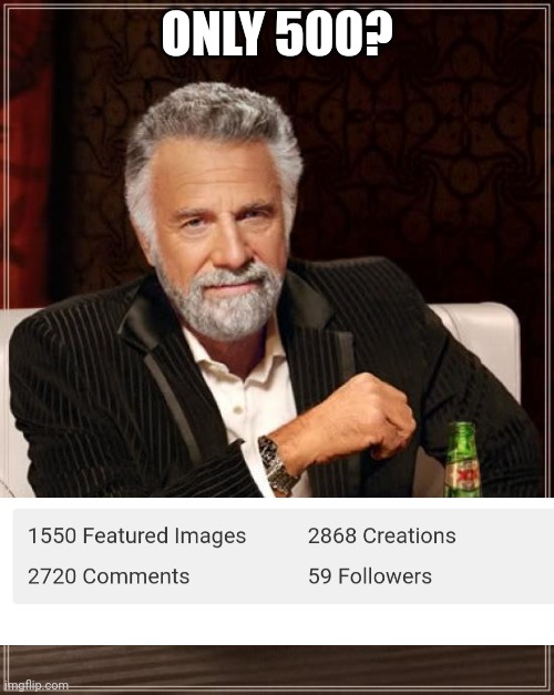 The Most Interesting Man In The World Meme | ONLY 500? | image tagged in memes,the most interesting man in the world | made w/ Imgflip meme maker