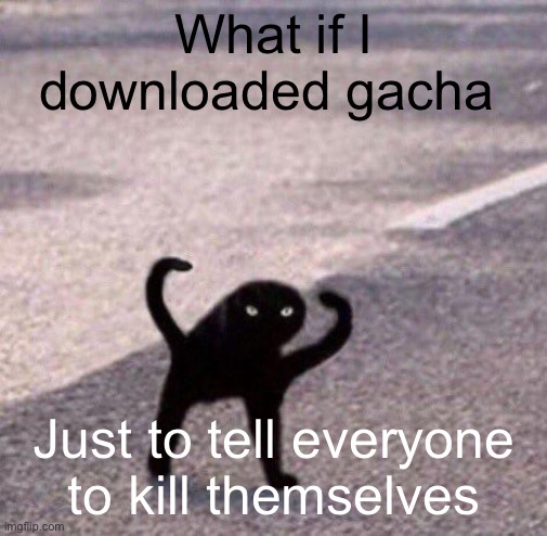 Cursed cat temp | What if I downloaded gacha; Just to tell everyone to kill themselves | image tagged in cursed cat temp | made w/ Imgflip meme maker