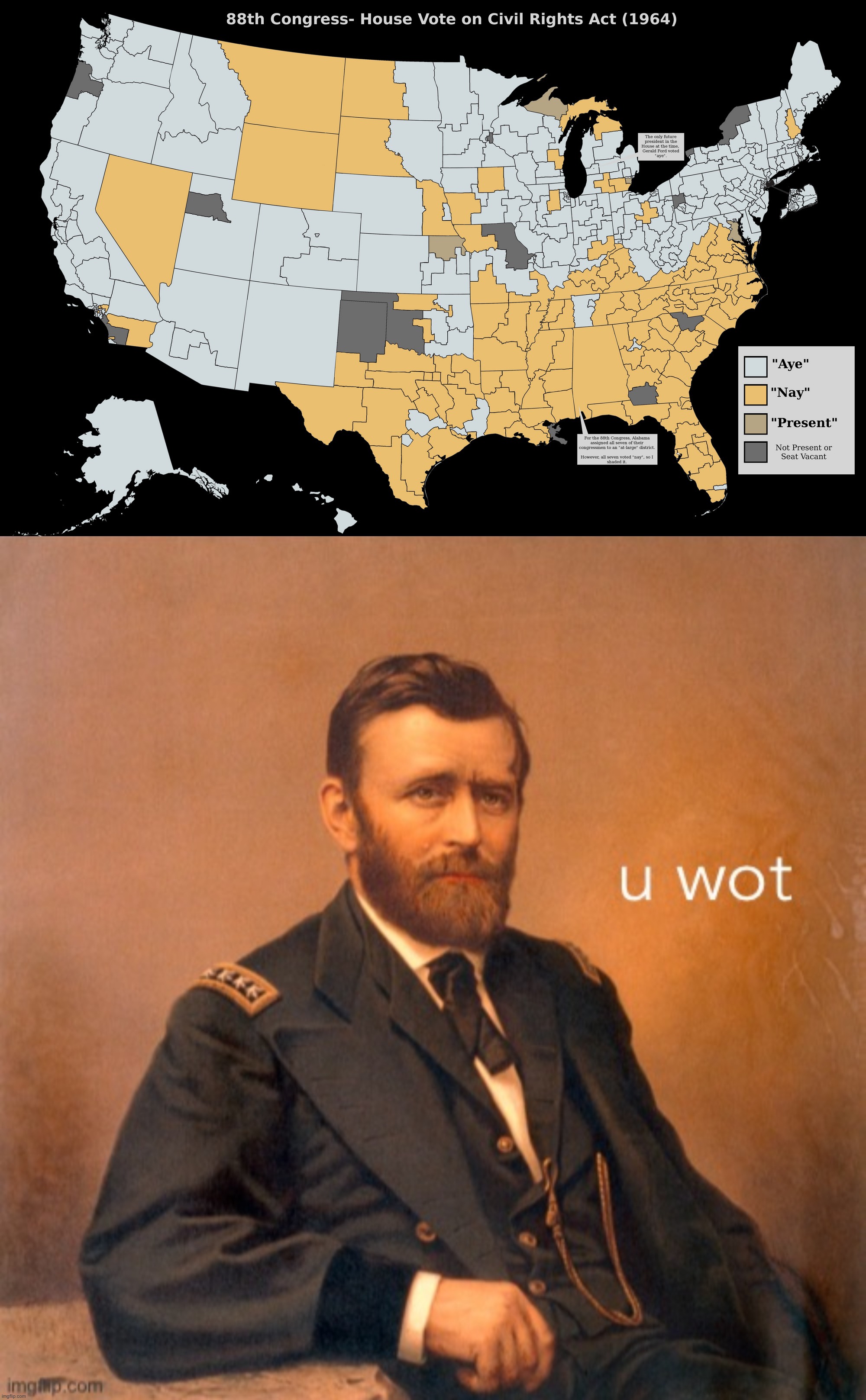 Things that make U.S. Grant go hmmm | image tagged in u s map civil rights act of 1964,ulysses s grant u wot,civil rights,racism,south,southern | made w/ Imgflip meme maker