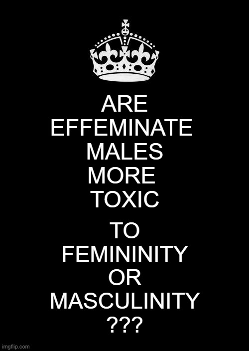 Which is it? Be convincing | ARE
EFFEMINATE 
MALES
MORE 
TOXIC; TO
FEMININITY
OR
MASCULINITY
??? | image tagged in memes,jerry nadler,adam schiff,chuck schumer,jamie raskin,michelle obama | made w/ Imgflip meme maker