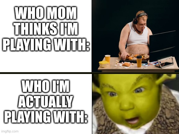 gaming meme | WHO MOM THINKS I'M PLAYING WITH:; WHO I'M ACTUALLY PLAYING WITH: | image tagged in funny meme | made w/ Imgflip meme maker