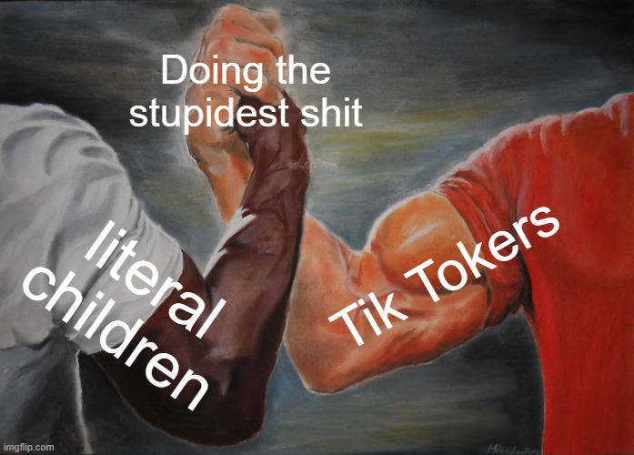 Epic Handshake | Doing the stupidest shit; Tik Tokers; literal children | image tagged in memes,epic handshake | made w/ Imgflip meme maker