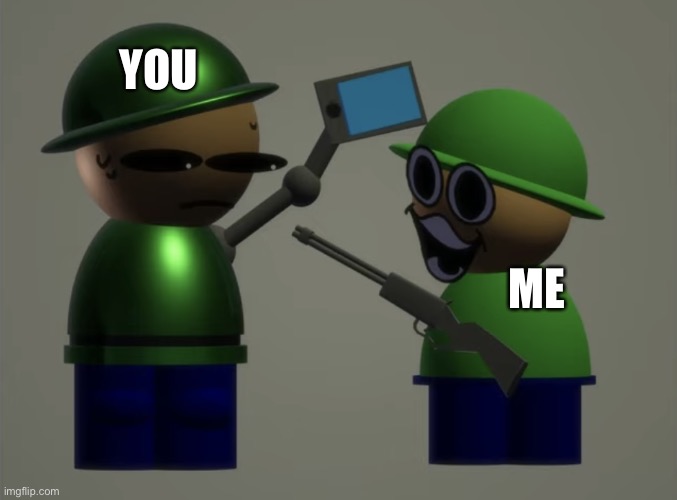 YOU ME | image tagged in angry bamdu vs robo bamdu | made w/ Imgflip meme maker