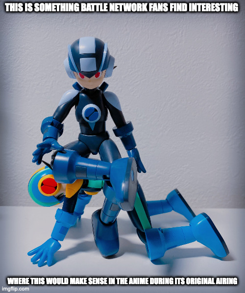 Dark Megaman.EXE Sitting on Megaman.EXE | THIS IS SOMETHING BATTLE NETWORK FANS FIND INTERESTING; WHERE THIS WOULD MAKE SENSE IN THE ANIME DURING ITS ORIGINAL AIRING | image tagged in megamanexe,megaman battle network,memes | made w/ Imgflip meme maker