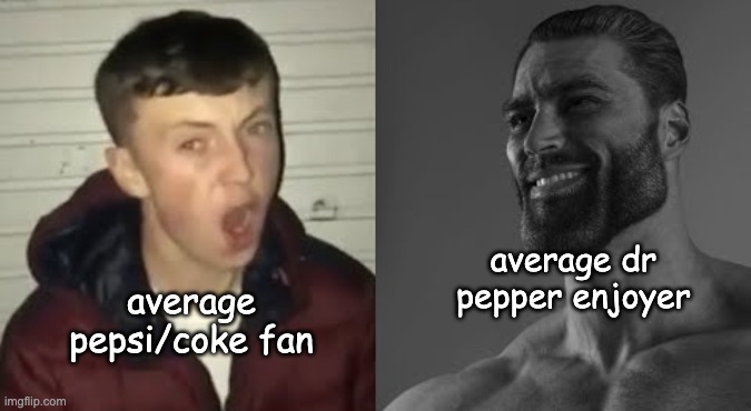 i like dr pepper so..... | average dr pepper enjoyer; average pepsi/coke fan | image tagged in average enjoyer meme,soda,funny,fun | made w/ Imgflip meme maker