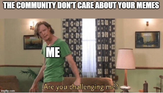 are you challenging me | THE COMMUNITY DON'T CARE ABOUT YOUR MEMES; ME | image tagged in are you challenging me | made w/ Imgflip meme maker
