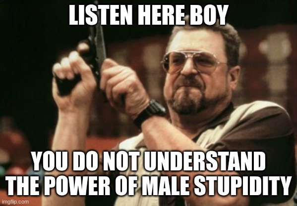 Am I The Only One Around Here Meme | LISTEN HERE BOY YOU DO NOT UNDERSTAND THE POWER OF MALE STUPIDITY | image tagged in memes,am i the only one around here | made w/ Imgflip meme maker