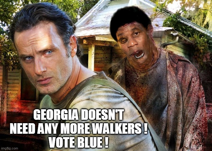walker | GEORGIA DOESN'T NEED ANY MORE WALKERS !
VOTE BLUE ! | image tagged in walker,the walking dead,rick grimes,georgia,evil republicans,qanon crazies | made w/ Imgflip meme maker