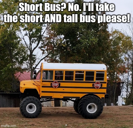 Short Bus, Tall Bus | Short Bus? No. I'll take the short AND tall bus please! | image tagged in bus,funny memes,south,vehicle | made w/ Imgflip meme maker