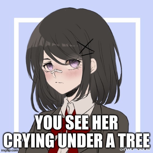 rules in tags | YOU SEE HER CRYING UNDER A TREE | image tagged in romance allowed,no joke or bambi ocs,no killing her,no erp | made w/ Imgflip meme maker