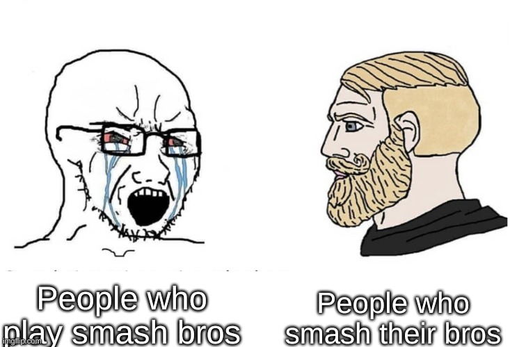 idk if this concept is old or not | People who smash their bros; People who play smash bros | image tagged in soyboy vs yes chad,smash bros,super smash bros | made w/ Imgflip meme maker