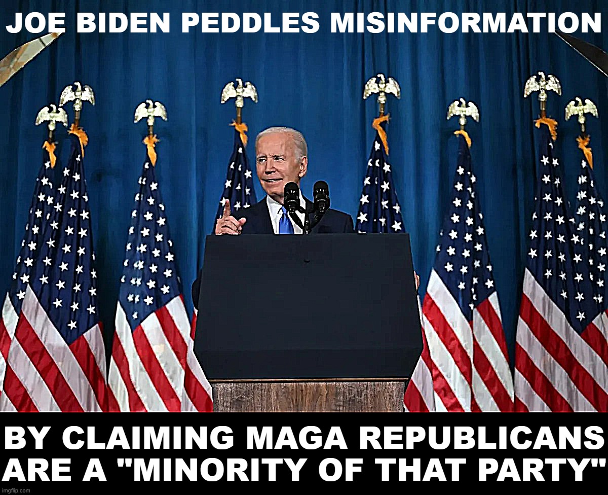 A comforting thought, but evidence is lacking. | JOE BIDEN PEDDLES MISINFORMATION; BY CLAIMING MAGA REPUBLICANS ARE A "MINORITY OF THAT PARTY" | image tagged in joe biden union station speech | made w/ Imgflip meme maker