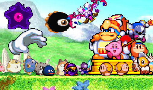 High Quality Kirby characters waiting in line at their series statue Blank Meme Template