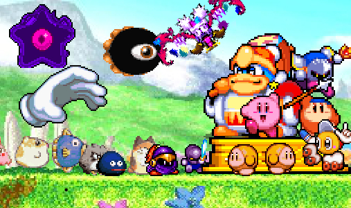 Kirby characters waiting in line at their series statue Blank Meme Template