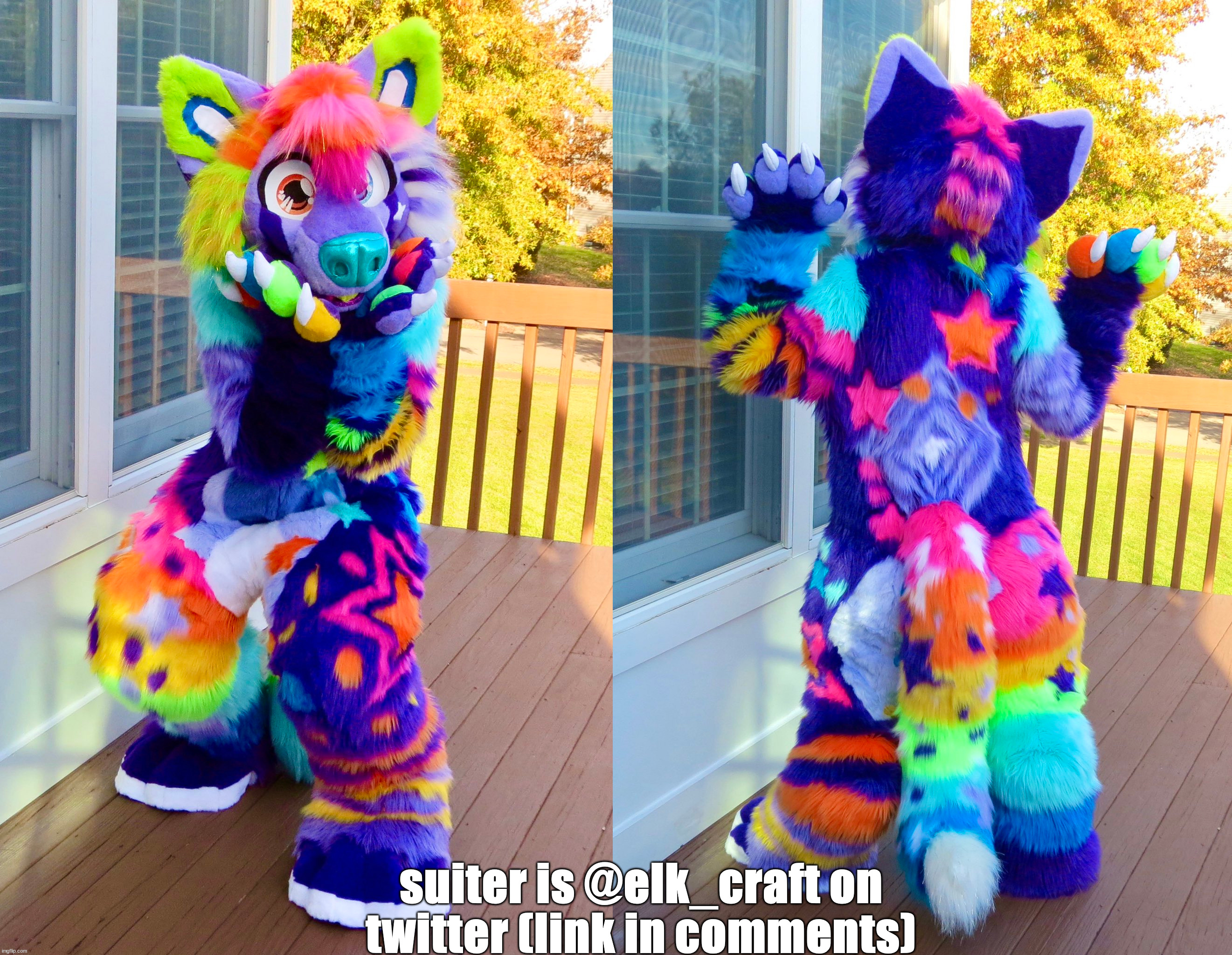 I usually only post my own stuff.. but damn is this impressive. (fursuiter is @elk_craft) | suiter is @elk_craft on twitter (link in comments) | image tagged in furry,fursuit | made w/ Imgflip meme maker