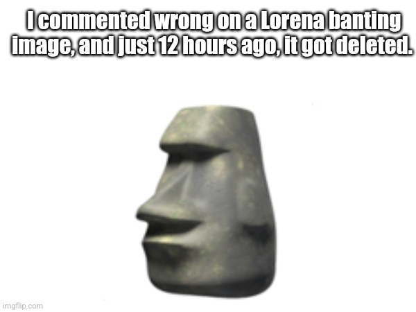 I commented wrong on a Lorena banting image, and just 12 hours ago, it got deleted. | made w/ Imgflip meme maker