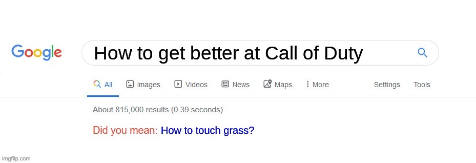 Gamers: | How to get better at Call of Duty; How to touch grass? | image tagged in did you mean,oh wow are you actually reading these tags | made w/ Imgflip meme maker