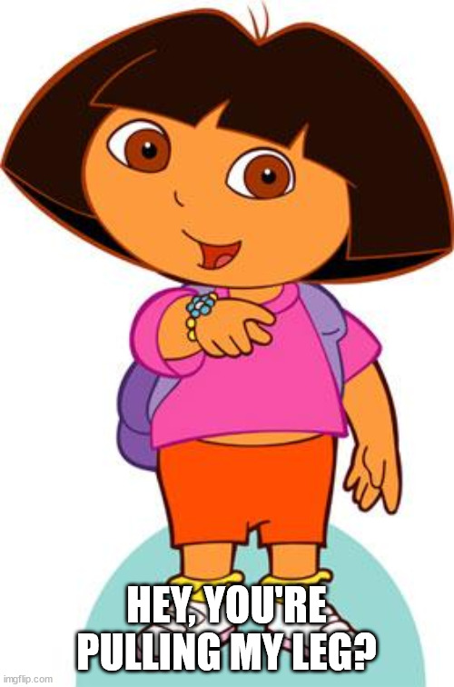 Dora | HEY, YOU'RE PULLING MY LEG? | image tagged in dora | made w/ Imgflip meme maker